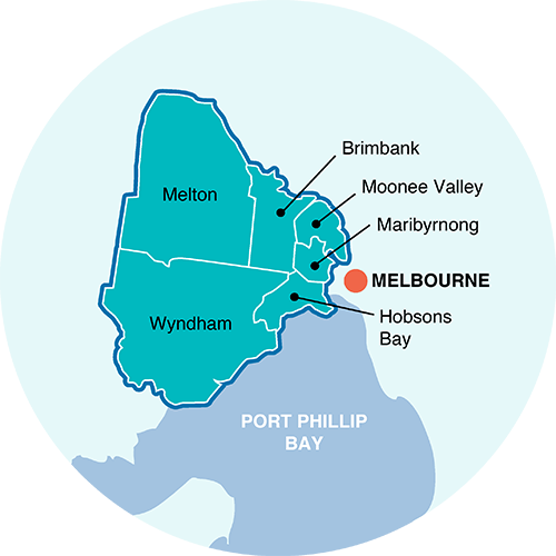Map showing West Melbourne regions