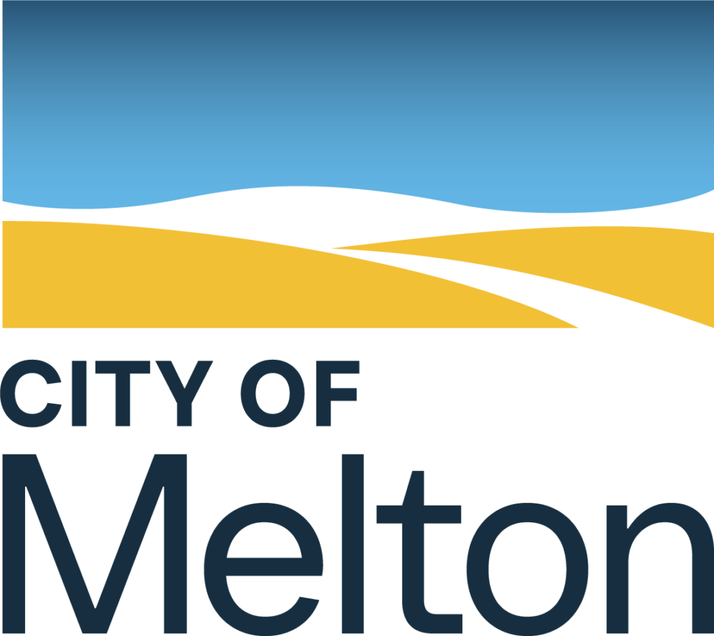 Logo 2026 no padding logo showing blue sky, yellow hills with words 'city of melton'